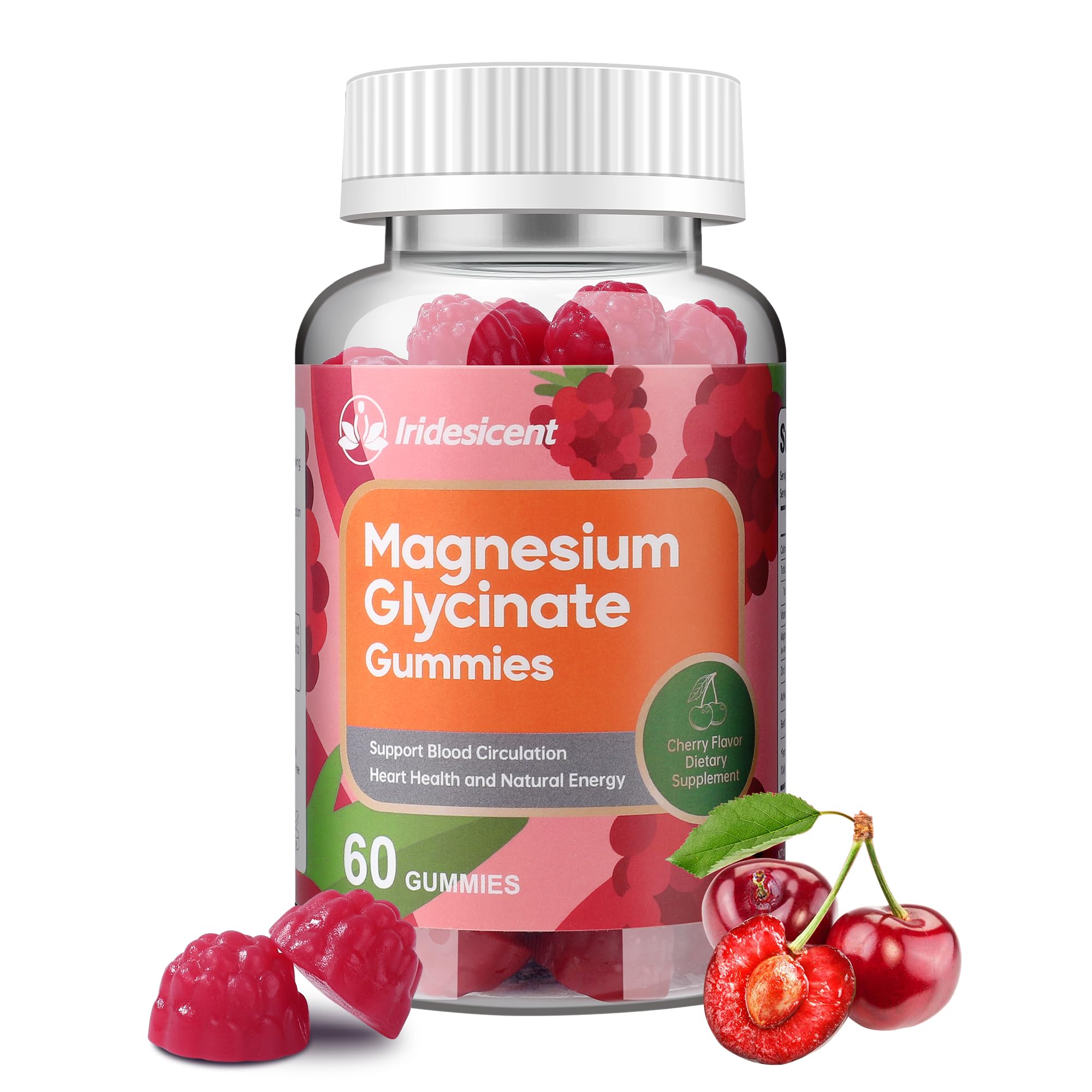 IRIDESICENT Magnesium Glycinate Gummies 400mg Sugar Free Magnesium Supplement w/Ashwagandha Zinc Vegan Magnesium Glycinate Supplement for Adults - 60 Cherry Gummies
