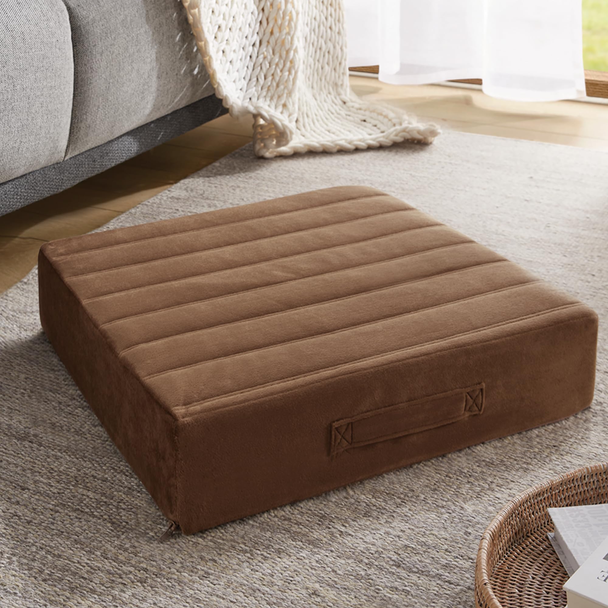 Codi Large Floor Pillow Meditation Cushions for Adults with Thick Memory Foam & Soft Tufted Covers Washable Square Seating for Couch and Yoga Sitting 22 * 22 * 5 inch Coffee