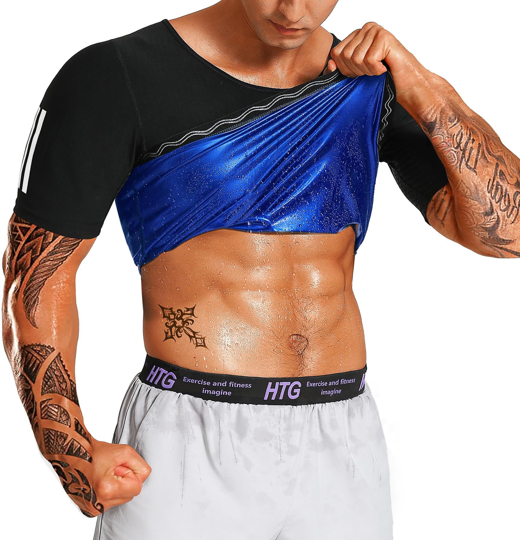 LMCOB Sauna Shirt for Men Workout Sweat Shirt Weight Loss Sauna Compression Vest Sauna Suit Shapewear Gym Exercise Shirt Short Sleeve(BH60041-01-XL)