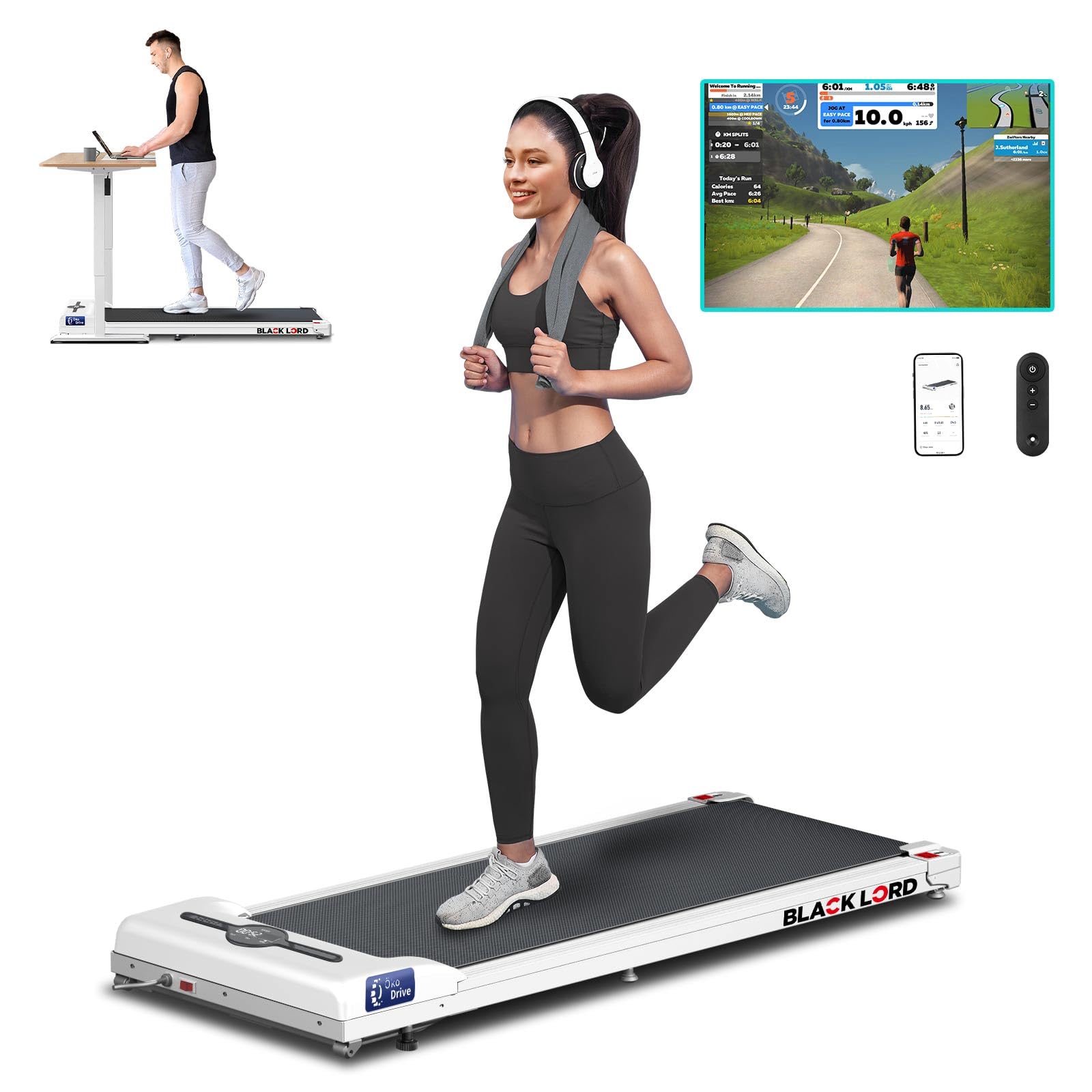 BLACK LORD Walking Pad Small Under Desk Treadmills for Home 2.6HP Portable Electric Walking Treadmill 3 in 1 Mini Compact Treadmill with LED Display Remote Control 300 Lbs Capacity White
